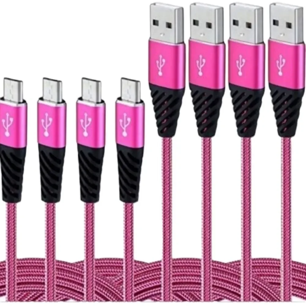 4 Pk MICRO USB Cable 1FT Short Phone Charger Nylon Braided Android NEW